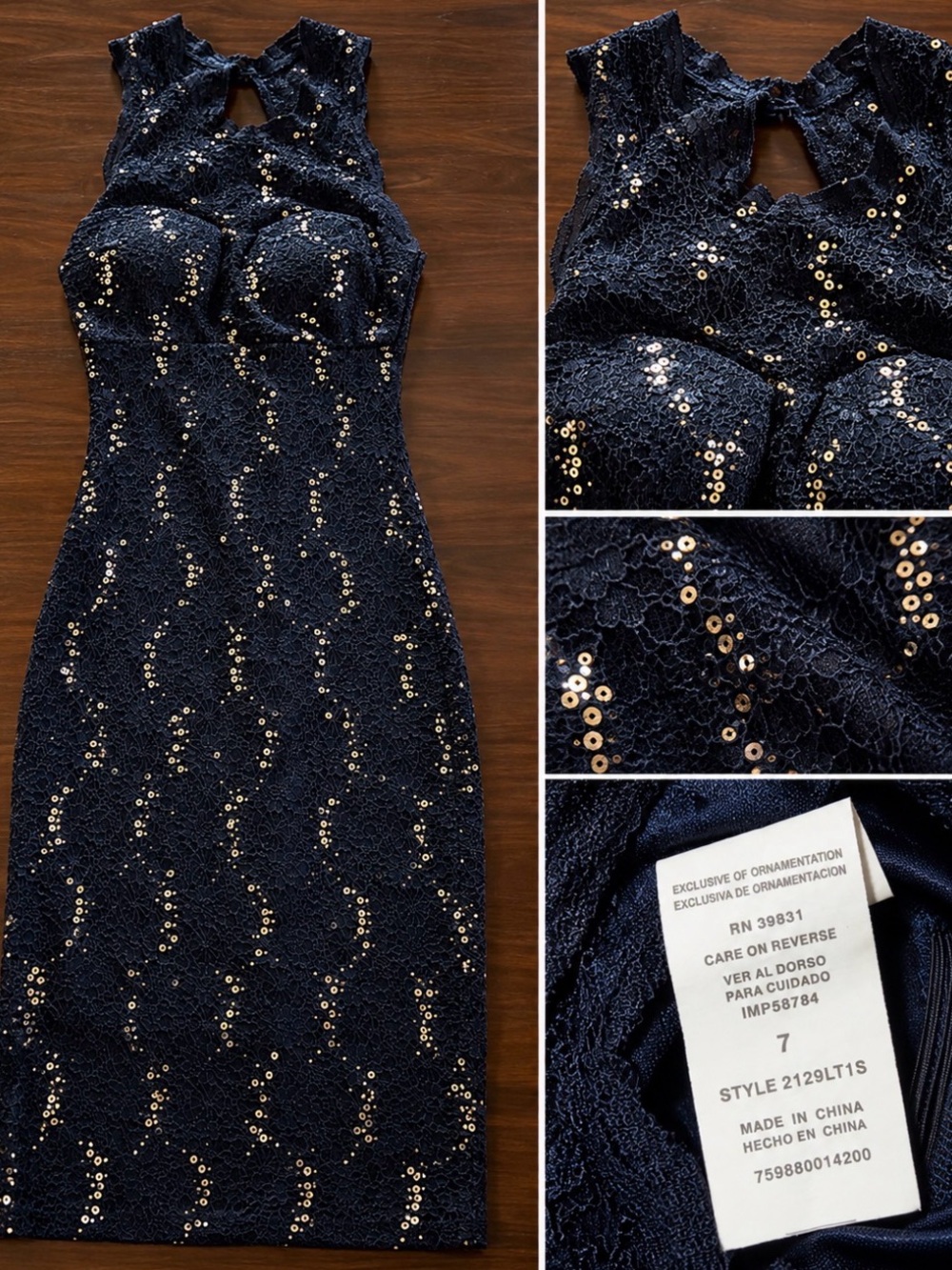 Navy Sequin Lace Midi Dress by (unknown)